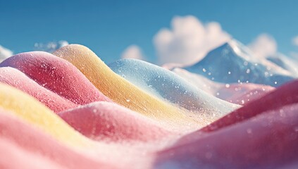 Colorful snow-covered hills under a clear sky