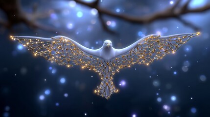 Transcendent spiritual encounter celestial realm abstract art ethereal environment divine perspective vision of deity with golden wings