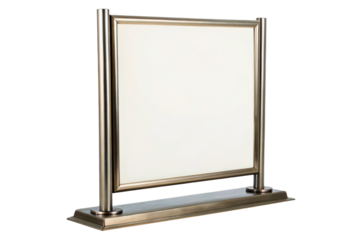Bronze stanchion-style tabletop sign holder with blank insert isolated with transparent background