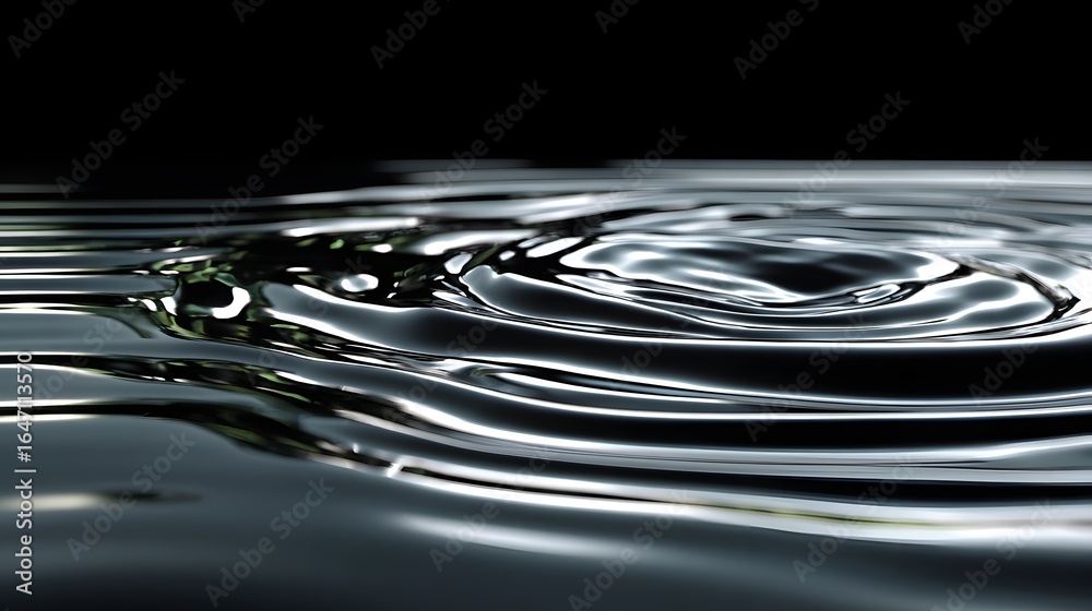 Wall mural abstract water ripples on a calm black surface reflecting light and creating patterns