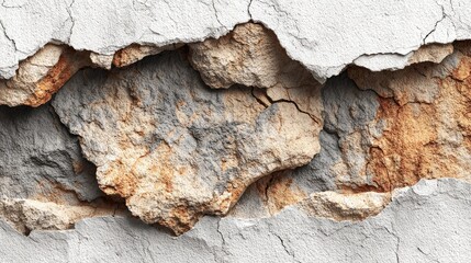 Cracked, weathered wall reveals inner stone