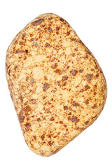Top view of single yellow pebble isolated on white background.