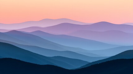 Fototapeta premium Soft Gradient Mountains Under a Colorful Sunset Sky with Serene Atmosphere