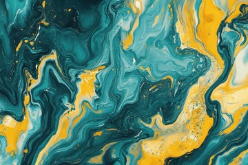 Abstract teal and gold fluid art design