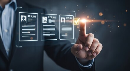 Professional selecting candidate profiles from a digital interface for career advancement and recruitment