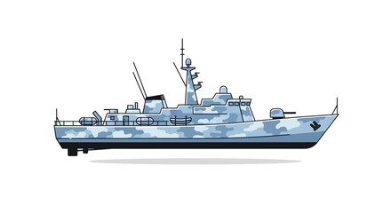 Fototapeta premium Sleek Camouflage Naval Vessel Illustrating Defense and Maritime Power