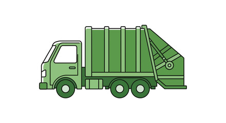 Vector illustration of a green garbage truck, waste disposal vehicle icon
