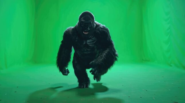 Gorilla Walking Towards Camera on Green Screen