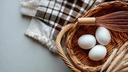 Preparing fresh ingredients in a cozy kitchen for a delightful meal, showcasing eggs and rustic kitchenware - Powered by Adobe