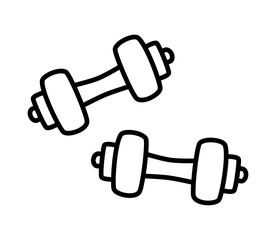 Black and white hand drawn vector illustration of two dumbbells, minimal outline style, perfect for fitness, gym, workout, strength training and healthy lifestyle designs
