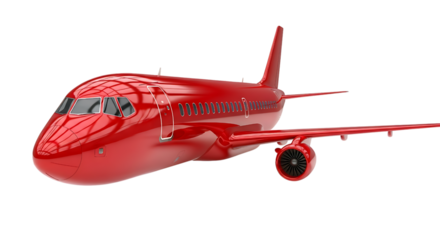 Red airplane isolated on transparent background, a symbol of air travel