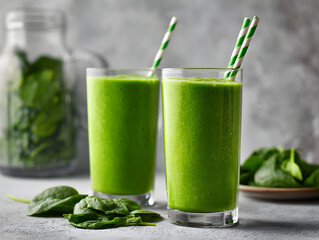Vibrant Green Smoothies with Fresh Spinach: A Healthy Start to Your Day, Detox and Wellness