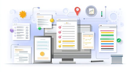 Seamlessly manage projects and track progress with this dynamic digital dashboard showcasing task completion, data analytics, and workflow organization.