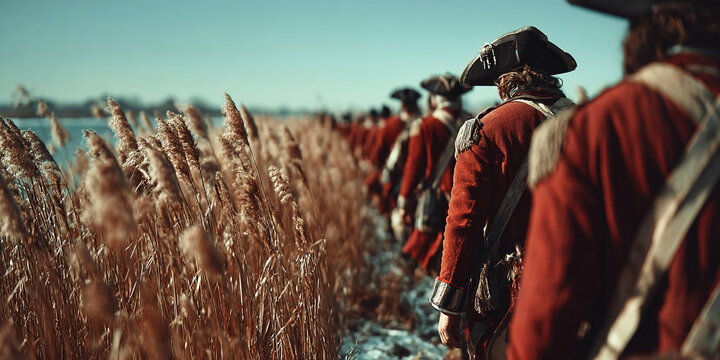 Military troops prepare for combat at the Battle of Long Island during the American Revolution