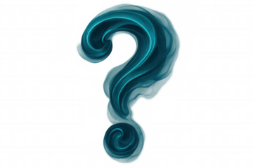 Abstract blue question mark swirling on a transparent background, representing uncertainty and mystery