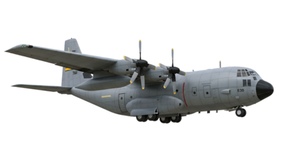 Military cargo plane isolated on transparent background