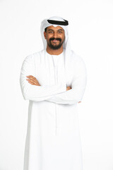 Portrait of an emirati man on a white background.