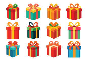Collection of Colorful Gift Boxes with Ribbons and Bows for Celebrations and Holidays