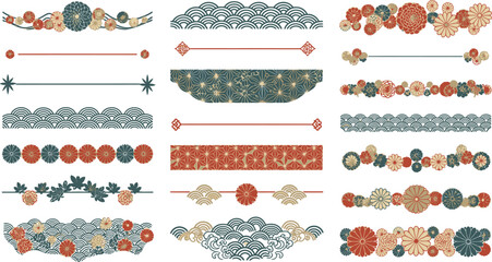 Elegant Japanese floral and wave decorative borders and dividers