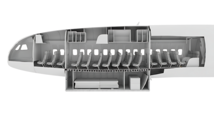 Airplane interior cross section isolated on transparent background