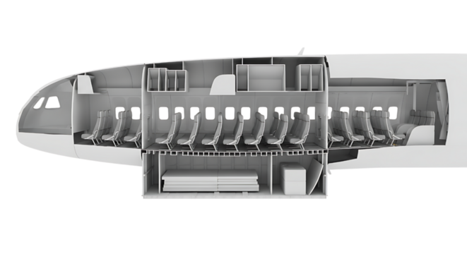 Airplane interior cross section isolated on transparent background