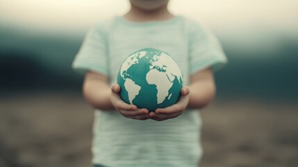 Child holds globe symbolizing global awareness and environmental responsibility