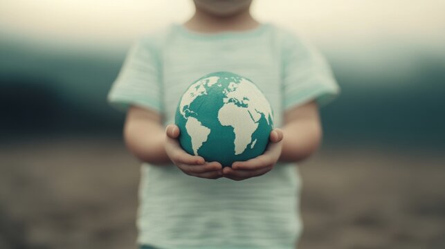 Child holds globe symbolizing global awareness and environmental responsibility