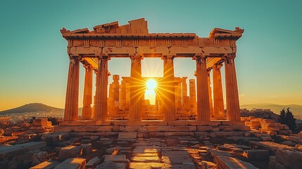 Fototapeta premium Timeless Parthenon beauty against blue skies high resolution picture