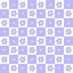 purple and White Floral Checkerboard Pattern
