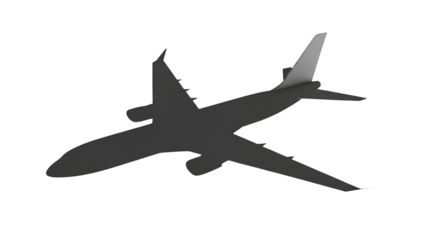 Silhouette of a modern passenger airplane isolated on transparent background