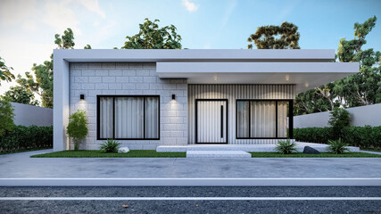 3D illustration of a bright one-story villa 1