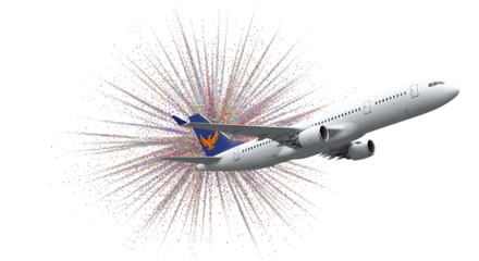 Airplane taking off with burst effect isolated on transparent background