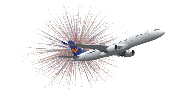 Airplane taking off with burst effect isolated on transparent background