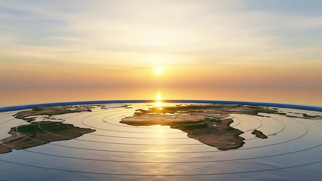 Flat Earth Model Sunrise Over a Disc Shaped World.
