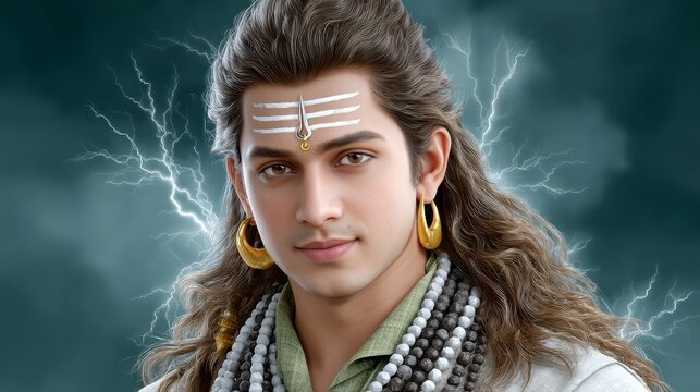 Shiva's divine gaze glowing with inner fire amidst celestial realms spiritual art ethereal environment transcendent concept - Powered by Adobe