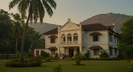 Colonial villa in scenic surroundings in India showcasing modern elegance