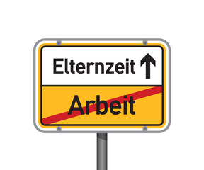 yellow traffic sign with german words parental leave and work isolated vector illustration