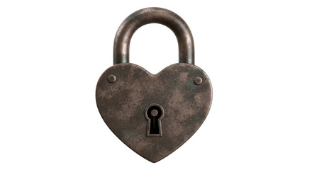 Vintage rusted heart padlock for security and love concepts, romantic symbol of protection, aged metal with keyhole, antique love token charm