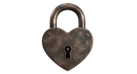 Vintage rusted heart padlock for security and love concepts, romantic symbol of protection, aged metal with keyhole, antique love token charm