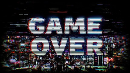 Experience the electrifying 'Game Over' glitch effect with vibrant neon cityscapes, perfect for gaming intros or modern tech promotions.
