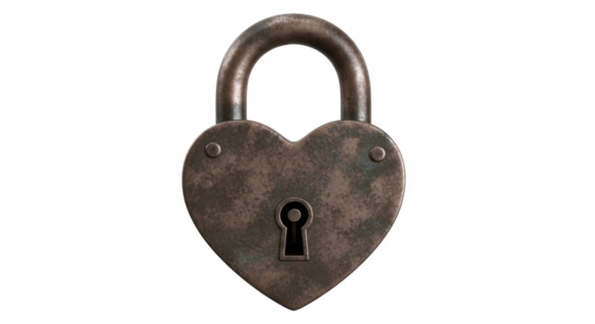 Vintage rusted heart padlock for security and love concepts, romantic symbol of protection, aged metal with keyhole, antique love token charm - Powered by Adobe