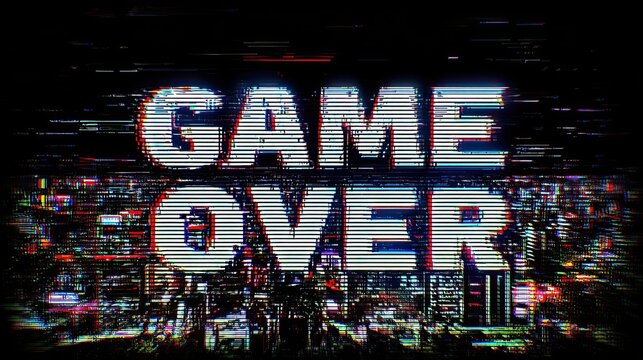 Experience the electrifying 'Game Over' glitch effect with vibrant neon cityscapes, perfect for gaming intros or modern tech promotions.