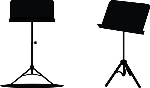 Two silhouetted music stands on a white background