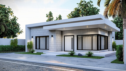 3D illustration of a bright one-story villa 2