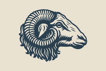 Ram head bold black engraving style vector illustration
