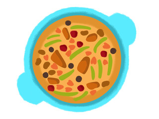 illustration of a blue pot with food