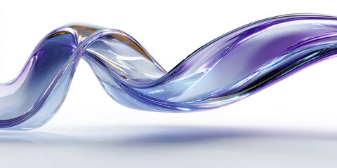 Sleek abstract 3D render of twisting glass like ribbon in shades of purple and blue, creating fluid and dynamic visual effect