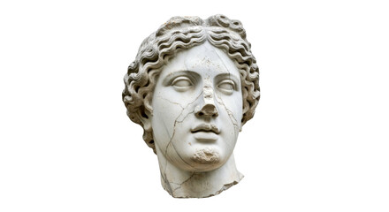 Obraz premium Ancient white statue head with cracks png isolated on transparent background