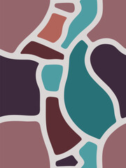 Abstract stained glass seamless pattern with teal and mauve tones for modern wall art and textiles