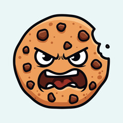 Angry Bitten Chocolate Chip Cookie Cartoon